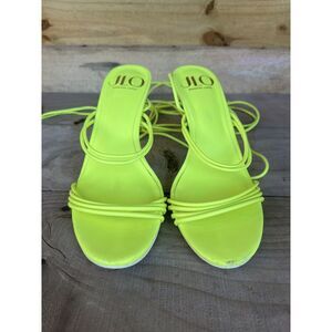 JLO Jennifer Lopez‎ Neon Lime Faux Leather 4" Heel Strappy Sandals Size 6